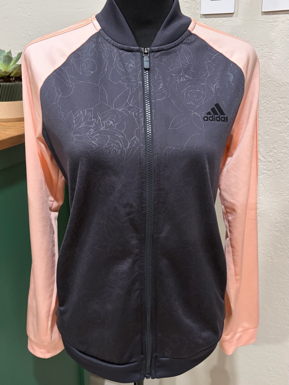 Adidas Originals Women's Embossed Floral Full  Zip-up Jacket